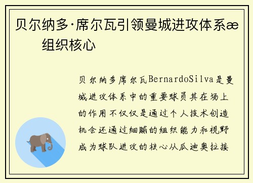 贝尔纳多·席尔瓦引领曼城进攻体系成组织核心